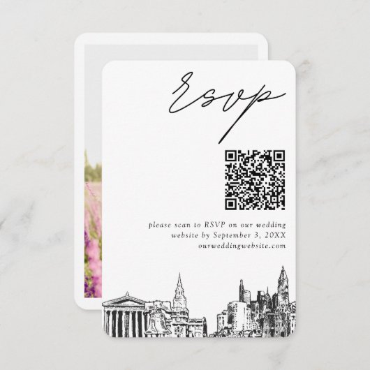 Carte D'accompagnement Philadelphie Mariage moderne RSVP QR Code (Devant / Derrière)