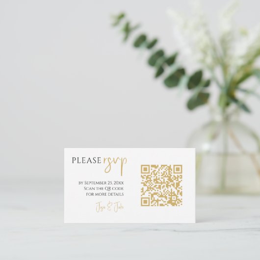Carte D'accompagnement Photo complète, code QR or mariage blanc RSVP (Debout devant)