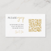 Carte D'accompagnement Photo complète, code QR or mariage blanc RSVP (Devant)