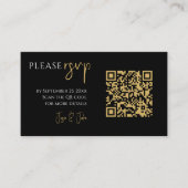 Carte D'accompagnement Photo complète, code QR or noir mariage RSVP (Devant)