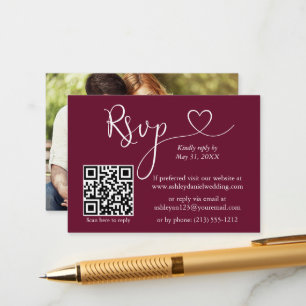 Carte D'accompagnement Photo de cœur de calligraphie Mariage Bourgogne QR