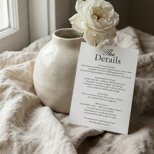 Carte D'accompagnement Photo de détails de mariage minimaliste Blanc