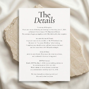 Carte D'accompagnement Photo de détails de mariage minimaliste Blanc