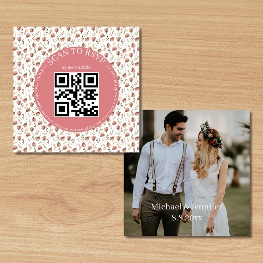 Carte D'accompagnement photo de mariage code qr rsvp botanique boho
