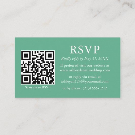 Carte D'accompagnement Photo du mariage QR Neo Mint Green RSVP (Devant)