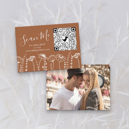 Carte D'accompagnement Photo en ligne RSVP QR Code Fleur sauvage Terracot