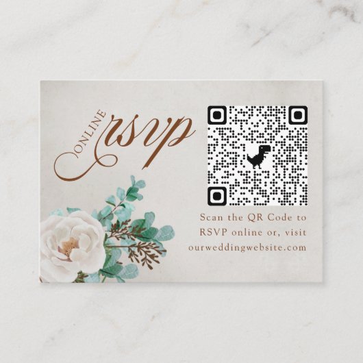 Carte D'accompagnement Photo en ligne RSVP QR Code Rose blanche Eucalyptu (Devant)