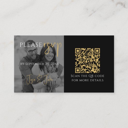 Carte D'accompagnement Photo en noir et blanc RSVP avec code QR (Devant)