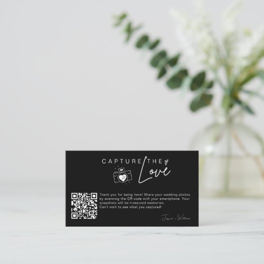 Carte D'accompagnement Photo Mariage moderne Capture l'amour Qr Code (Debout devant)