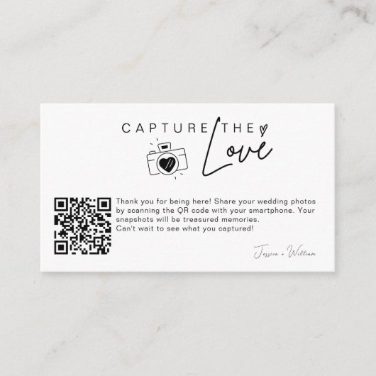 Carte D'accompagnement Photo Mariage moderne Capture l'amour Qr Code (Devant)