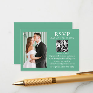 Carte D'accompagnement Photo minimaliste mariage Neo Mint Green QR RSVP