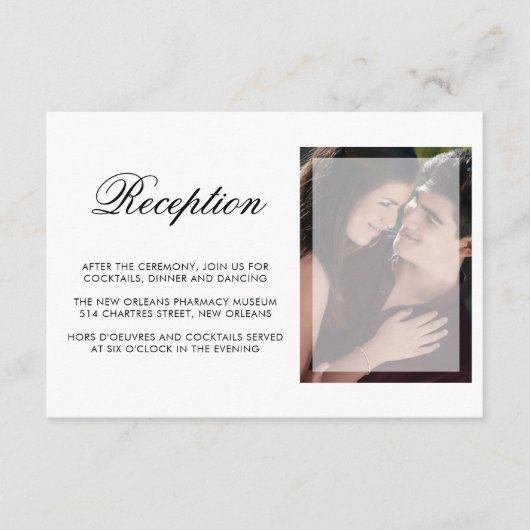 Carte D'accompagnement Photo moderne avec réception de mariage à script c (Devant)