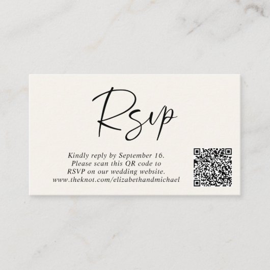 Carte D'accompagnement Photo moderne QR Code Cream Wedding RSVP (Devant)