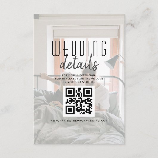 Carte D'accompagnement Photo moderne QR Code Détails du Mariage (Devant)