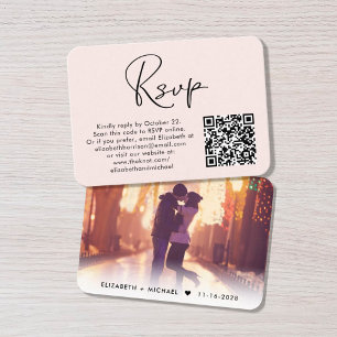 Carte D'accompagnement Photo moderne QR Code Mariage rose RSVP