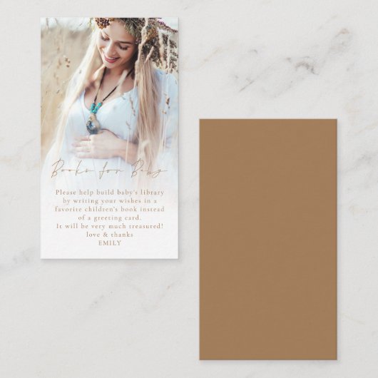 Carte D'accompagnement Photo Overlay Gold Script Livres pour Baby shower (Devant / Derrière)