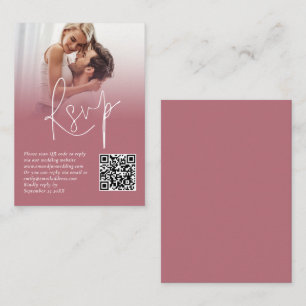 Carte D'accompagnement Photo Overlay QR Rose Gold Script Wedding RSVP