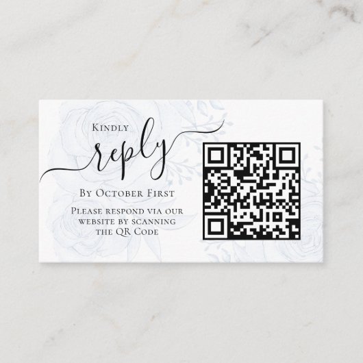 Carte D'accompagnement Photo QR Code RSVP Online Blue Floral Elegant (Devant)