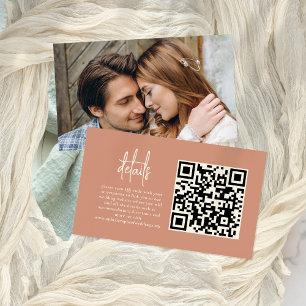 Carte D'accompagnement Photo Script Terracotta QR Code Détails du Mariage