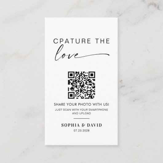 Carte D'accompagnement Photos Mariages modernes Capturez l'amour QR Code (Devant)
