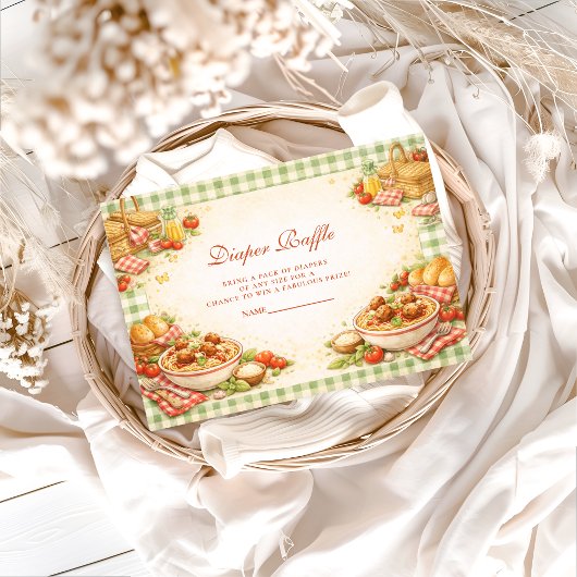 Carte D'accompagnement Picnic Green Gingham Little Meatbal Diapper Raffle