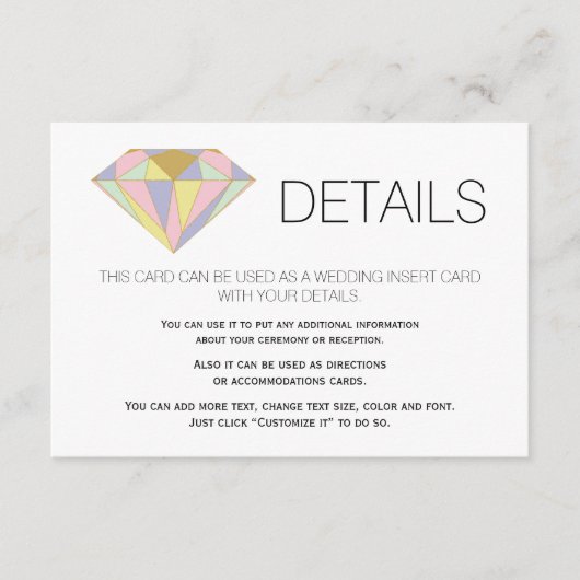 Carte D'accompagnement Pierres gemmes géométriques détails mariage insére (Devant)