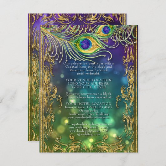 Carte D'accompagnement Pierres Peacock Dorées Bijoux Or Mariage Détails (Devant / Derrière)