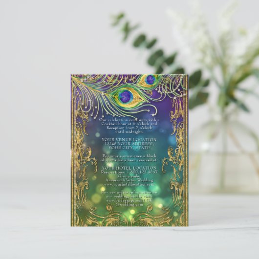 Carte D'accompagnement Pierres Peacock Dorées Bijoux Or Mariage Détails (Debout devant)