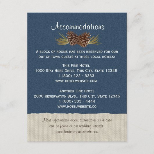 Carte D'accompagnement Pine Cones et Burlap Info Card Marine Blue (Devant)