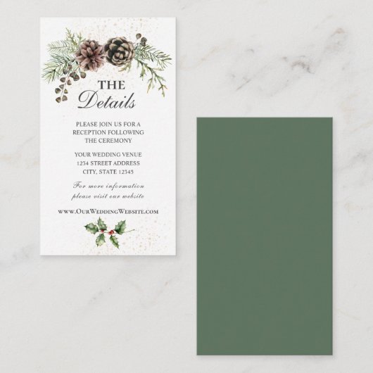 Carte D'accompagnement Pine Cônes Verdure Mariage d'hiver (Devant / Derrière)