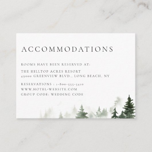 Carte D'accompagnement Pine Forest Trees Hébergements Mariages (Devant)