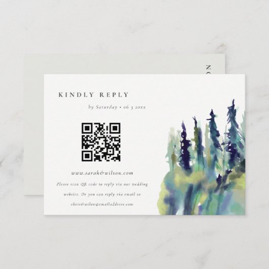 Carte D'accompagnement Pine Tree Mountain Landcape Mariage QR Code RSVP (Devant / Derrière)
