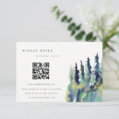 Carte D'accompagnement Pine Tree Mountain Landcape Mariage QR Code RSVP (Debout devant)