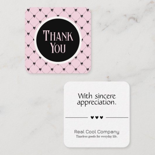 Carte D'accompagnement Pink & Black Bow Monogram Thank You Card (Devant / Derrière)