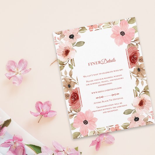 Carte D'accompagnement Pink Blush Floral Botanical Wedding Details