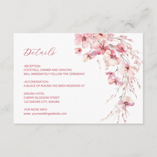 Carte D'accompagnement Pink Boho Wildflowers Details (Devant)