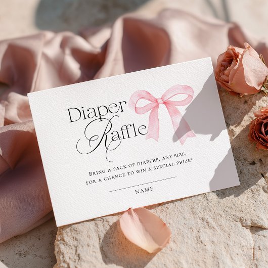 Carte D'accompagnement Pink Bow Baby Shower Diaper Raffle