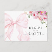 Carte D'accompagnement Pink Bow Floral Bridal Shower Recipe Request (Devant)