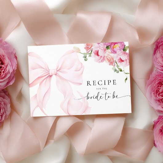 Carte D'accompagnement Pink Bow Floral Bridal Shower Recipe Request
