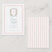 Carte D'accompagnement Pink Bow Floral Crest Diaper Raffle Ticket (Devant / Derrière)