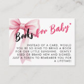 Carte D'accompagnement Pink Bow Ribbon Cute Baby Shower Book Request (Devant)