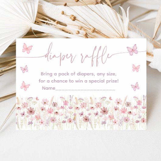 Carte D'accompagnement Pink Butterfly Wildflowers Baby Diaper Raffle