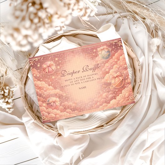 Carte D'accompagnement Pink Celestial Bows Clouds Diapper Raffle