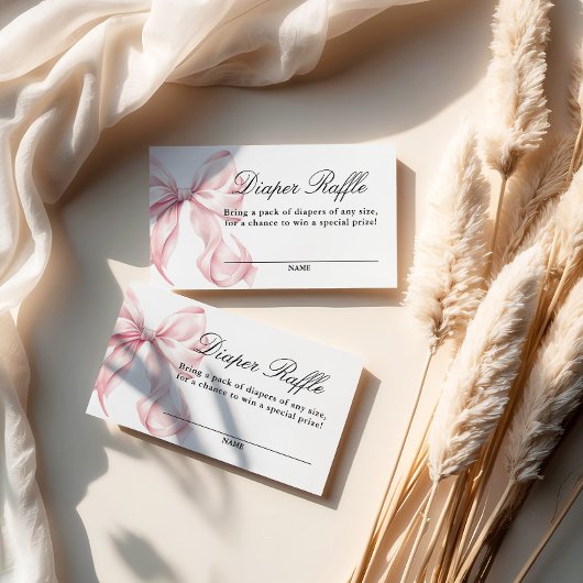 Carte D'accompagnement Pink Coquette Bow Baby Shower, Diaper Raffle Card
