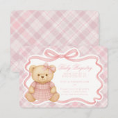 Carte D'accompagnement Pink Coquette Bow Bear Plaid Baby Registry Card (Devant / Derrière)