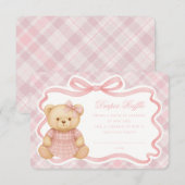Carte D'accompagnement Pink Coquette Bow Bear Plaid Diaper Raffle Card (Devant / Derrière)