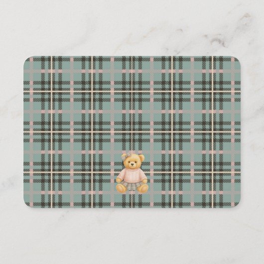 Carte D'accompagnement Pink Coquette Bow Bear Tartan Plaid Details Card (Dos)