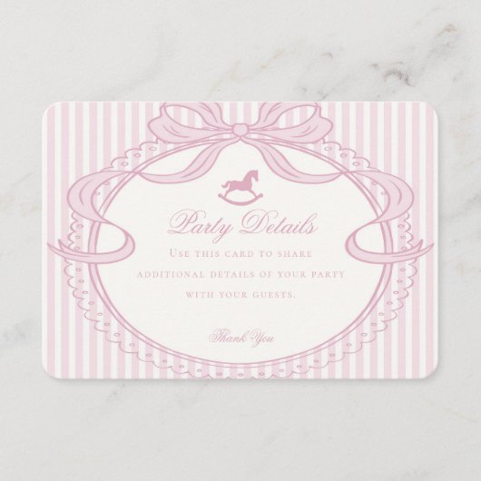 Carte D'accompagnement Pink Coquette Bow Rocking Horse Details (Devant)