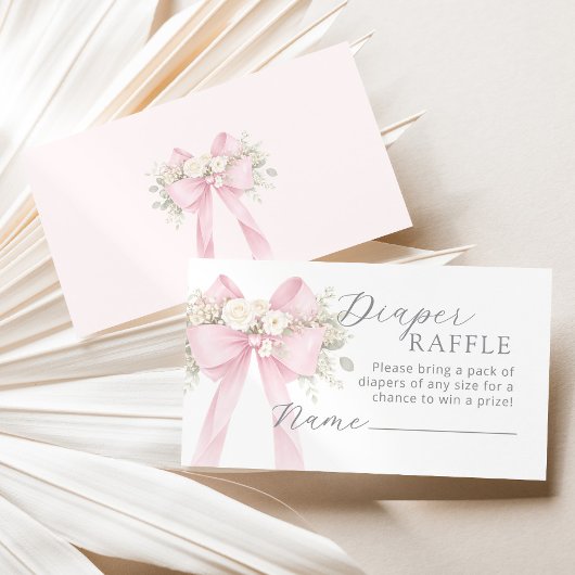 Carte D'accompagnement Pink Coquette Floral Bow Diaper raffle ticket