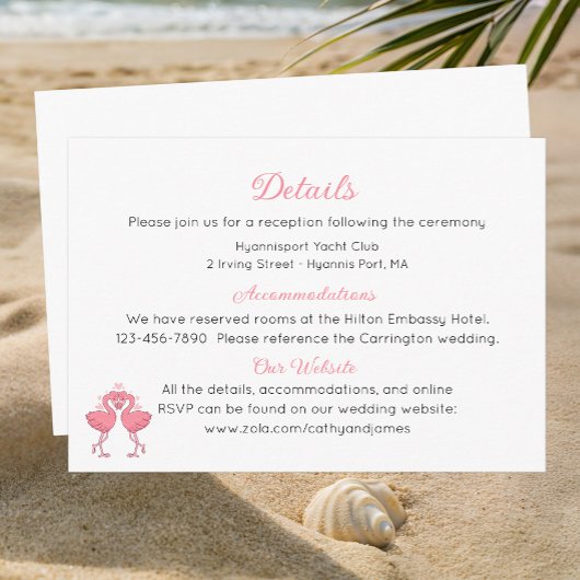 Carte D'accompagnement Pink Flamingo Beach Tropical Wedding Details 